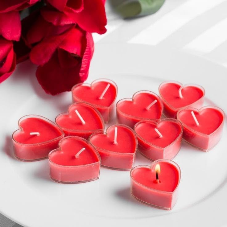 51PAhk5zjAL 12 Pack – Red Heart Scented Candles, Heart shaped Tealight Candles, Dinner Candles Decor for Holiday, Wedding, Party Decor - Image 2