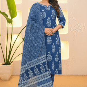 3 Piece Ethnic Set Women Printed Straight Kurta and Pant set with Dupatta