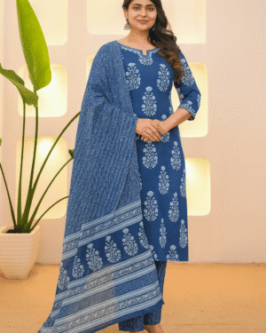 3 Piece Ethnic Set Women Printed Straight Kurta and Pant set with Dupatta