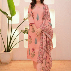 3-Piece Pastel Floral Pure Cotton Kurta Set with Aada Work & Dupatta
