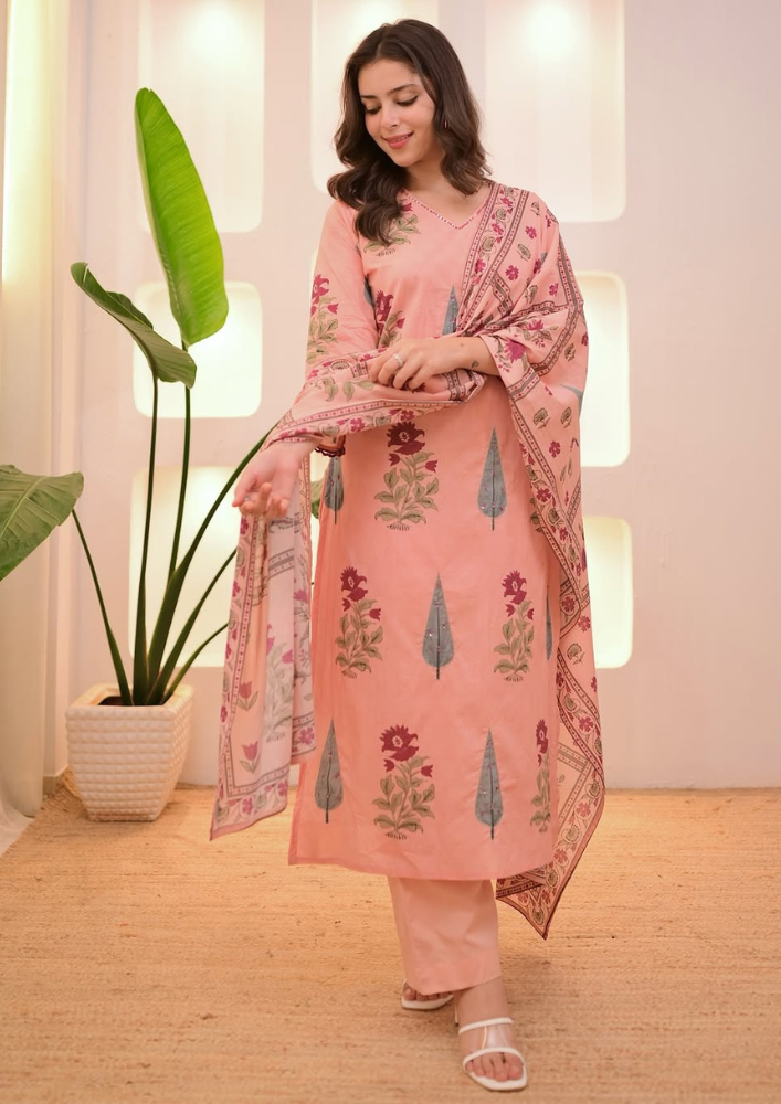 White and Grey Classic Minimalist Fashion Special Edition Magazine (26) 3-Piece Pastel Floral Pure Cotton Kurta Set with Aada Work & Dupatta - Image 2