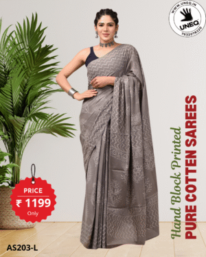 hand block printed 100% pure cotton mulmul saree with blouse as203l (free shipping)