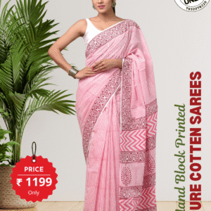 hand block printed 100% pure cotton mulmul saree with blouse as203l (free shipping)