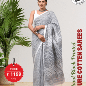 hand block printed 100% pure cotton mulmul saree with blouse as203k (free shipping)