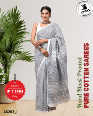 hand block printed 100% pure cotton mulmul saree with blouse as203k (free shipping)