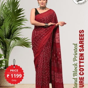 hand block printed 100% pure cotton mulmul saree with blouse as203i (free shipping)