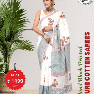 hand block printed 100% pure cotton mulmul saree with blouse as203f (free shipping)