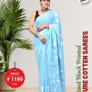 hand block printed 100% pure cotton mulmul saree with blouse as203d (free shipping)