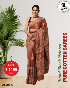 hand block printed 100% pure cotton mulmul saree with blouse as203c (free shipping)